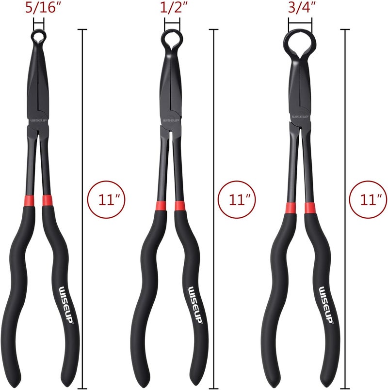 WISEUP 3-Piece 11" Long Reach Hose Grip Pliers Set, 5/16-Inch, 1/2-Inch, 3/4-Inch Dia O-shape nose plier for Easy Removal and Installation of Automotive Hoses and Fitting - Image 3